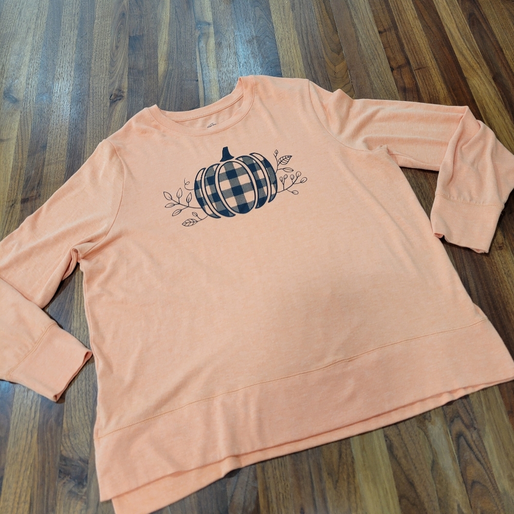 Way To Celebrate Long Sleeve Lil Plaid Pumpkin Pullover Size XXL 20